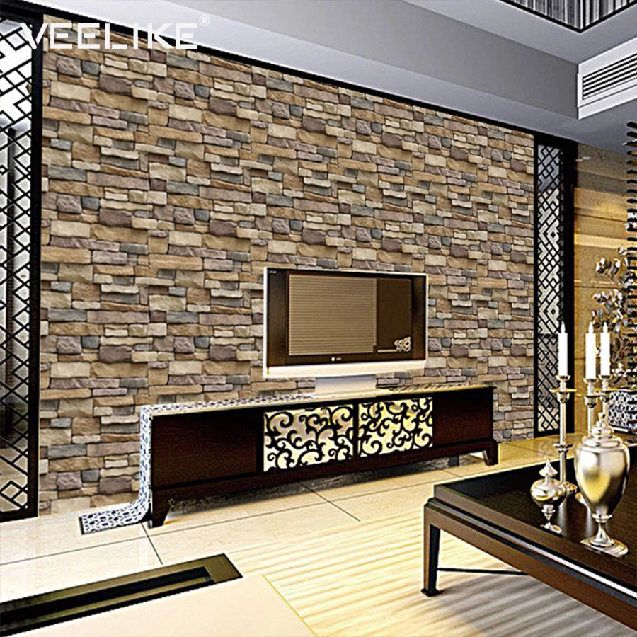 PVC Vinyl Brick Stone Wall Decals Rustic Self adhesive Wallpaper for Bedroom Living Room Kitchen Decor Wall Stickers Home Decor
