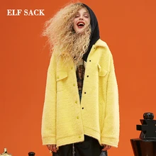 ELFSACK, новинка, однотонная шерстяная куртка, женское повседневное однобортное пальто А-силуэта, женская уличная одежда, толстая куртка, Женское пальто