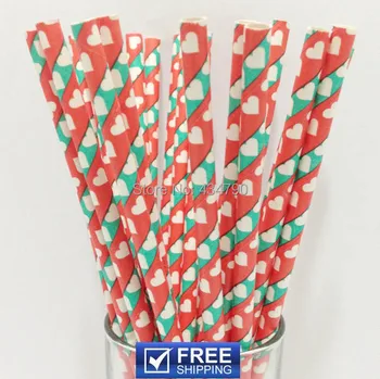 

200pcs White Star Red and Green Striped Valentine's Paper Straws,Bachelorette Party, Bridal Shower, Weddings Cake Pop Sticks