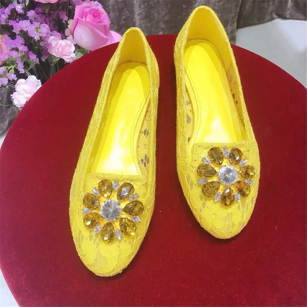 

Import Lace Crystal Women's Shoes Genuine Leather Flats Shoes For Causal Shoes For Woman Breathable Soft Shoes 34-41