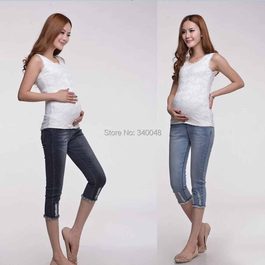 stretch denim capris elastic waist