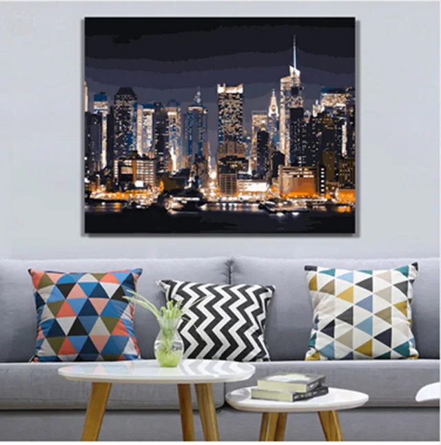 

painting by numbers art paint by number DIY City night landscape painting hand-filled color decoration painting oil paintin