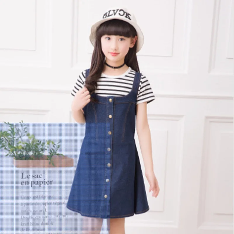 

Children's Overalls Denim Dress New 2018 Spring and Autumn Girls Dress Size4-14 Fashion Princess No Sleeve Blue Dress ly277