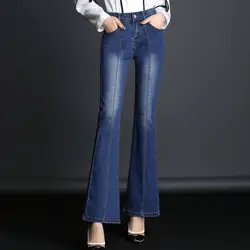 6772 Весна Осень Модные расклешенные джинсы женские средней талии Базовые Женские длинные джинсы элегантные тонкие официальные