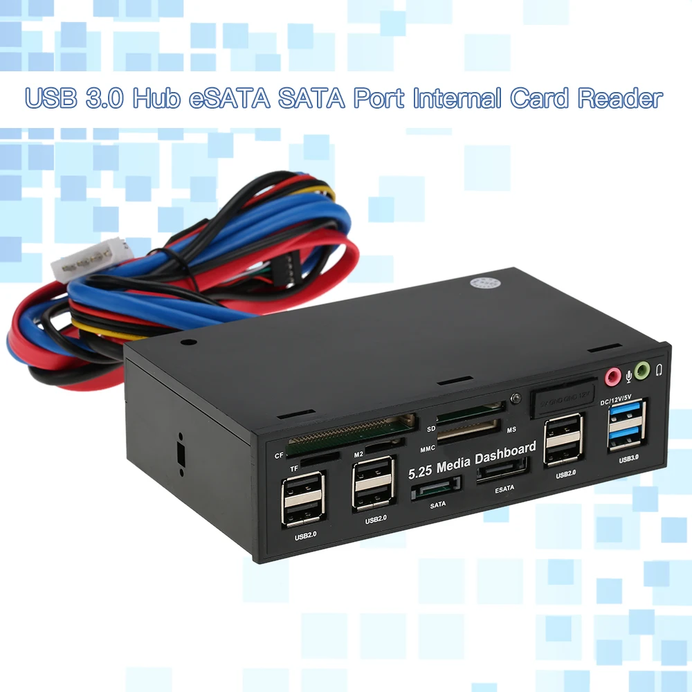 

Multi-Function USB 3.0 Hub eSATA SATA Port Internal Card Reader PC Dashboard Media Front Panel Audio