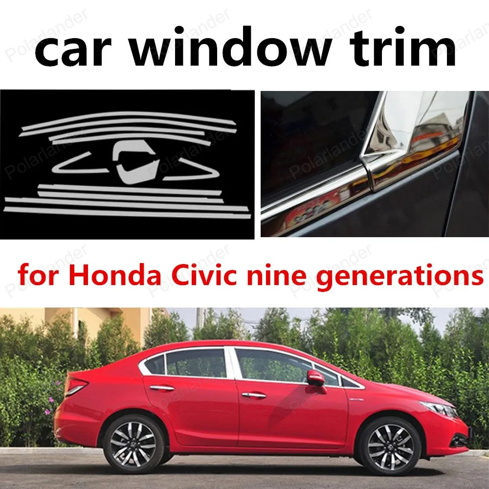 hot!! Full Car Window Trim With Column Stainless Steel Decoration