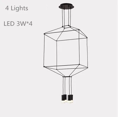 Современный скандинавский 110 В 220 в 240 В светодиодный подвесной светильник черного цвета с проволочной оплеткой, лампа для лестничной клетки, холла, холла, 3 метра, с кабельным потоком, черная Подвесная лампа - Цвет корпуса: 4 heads D45xH300cm