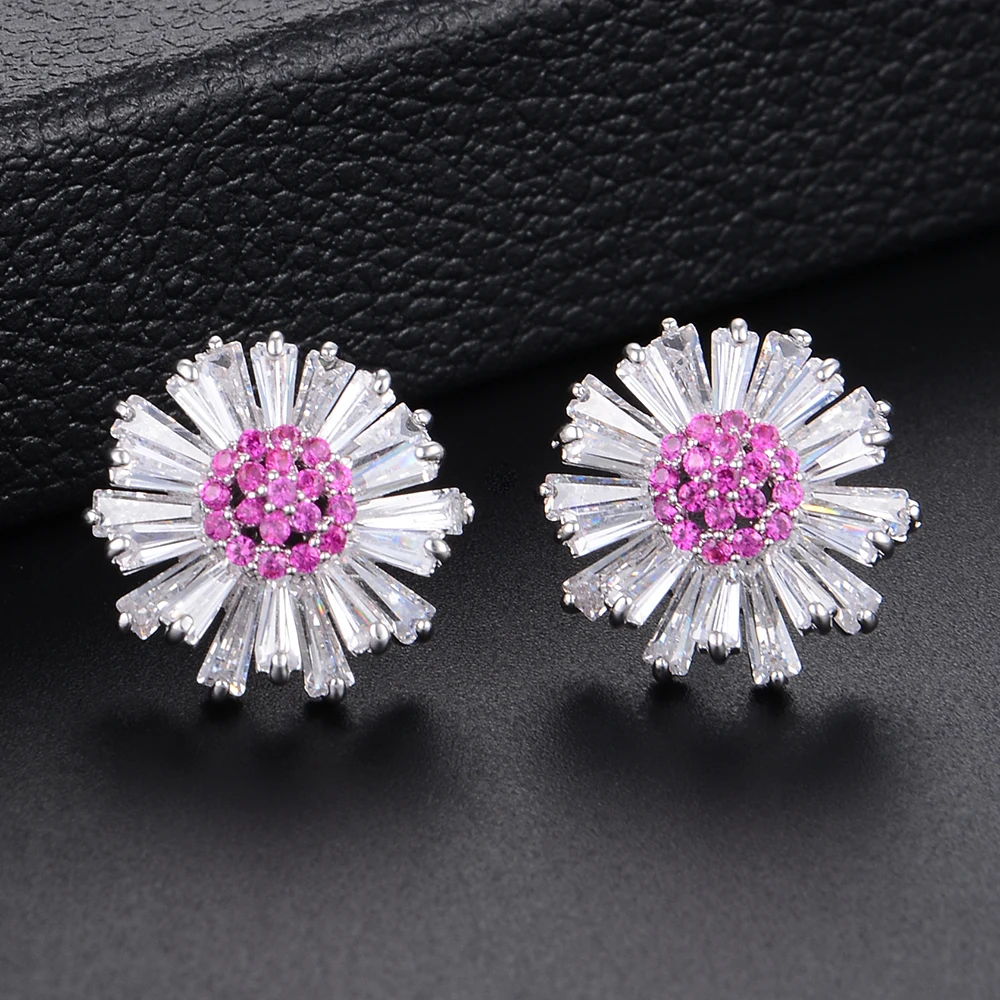 Милый маленький Дейзи полный микро кубического циркония Проложить Стад EarringsFor Свадебные Обручение серьги