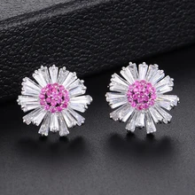 Милый маленький Дейзи полный микро кубического циркония Проложить Стад EarringsFor Свадебные Обручение серьги