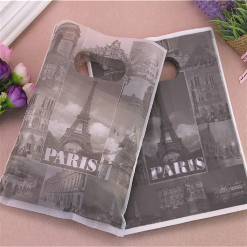 New Style Wholesale 100pcs/lot 15*20cm Luxury Vintage European Style Gift Bags Plastic Pairs Eiffel Tower Bags