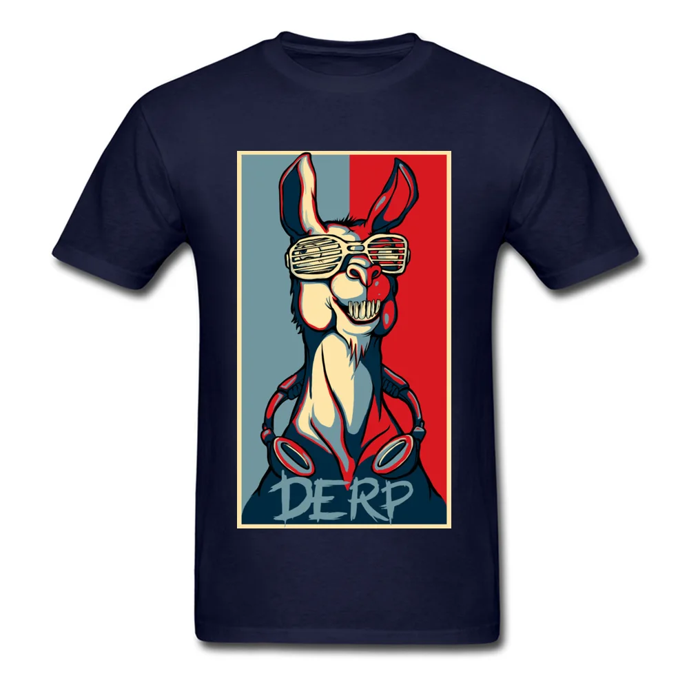 Casual Derp Llama Design Short Sleeve Lovers Day Tees Hip Hop Round Neck 100% Cotton Tee-Shirt Man T-shirts Top Quality Derp Llama navy