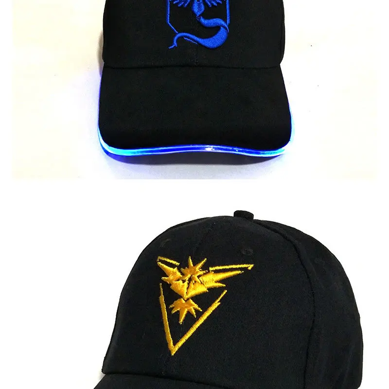 YIFEI бейсбольная кепка Team Valor Team Instinct Pokemon для женщин и мужчин, облегающая Кепка, светится в темноте, светодиодный светильник, кепка Pokemon Go