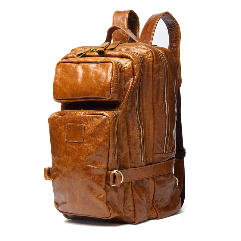 Luxury Men Backpacks 100 Wax Genuine Leather Men's Travel Bag Fashion