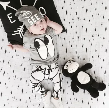 

Kids bebes 2PCS Sets Summer Baby Boy Clothes Big Eyes T-shirt + Pants Infant Toddle Girls Clothing Outfit