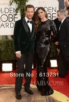 71st Golden Globe Evening Long Sleeves Black Sequined Floor Length Mermaid Camila Alves Celebrity Dresses Red Carpet Gown 2014