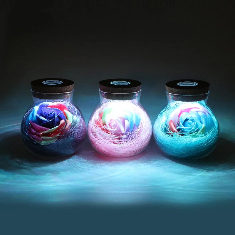 

DIY RGB Rose Wishing Bottle LED Night Light Battery Remote Controller Color Changeable Decoration Ornament Novelty Lighting