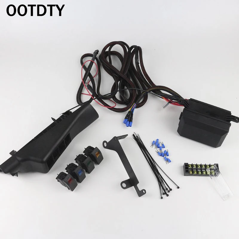

A Pillar Switch and Fuse Relay Box Source System For Jeep Wrangle JKU Waterproof 4 Rocker Switch Wire Wiring Harness Kit DC 12V