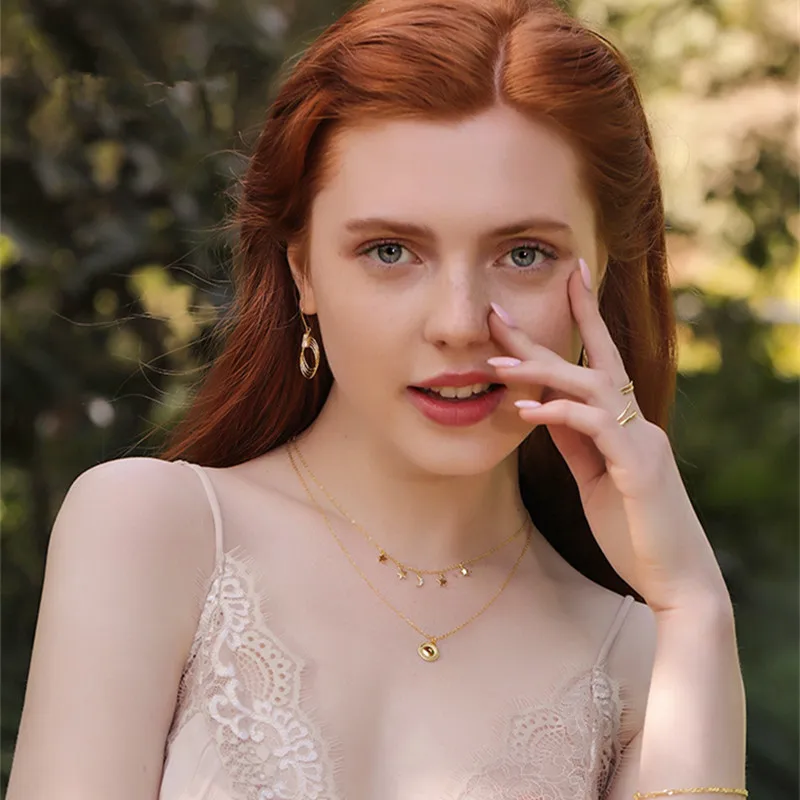 

925 Silver 2019 New Multi-layer Star Moon Pendant Necklace Ladies Charm Necklace Bar Necklace Jewelry Accessories