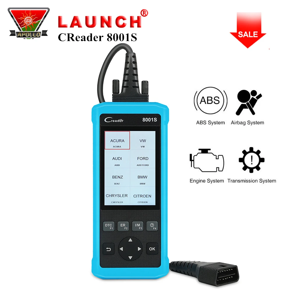 

Launch X431 Creader 8001S OBD2 Code Reader 4 Systems Full OBDII Function CR8001S Auto Car Diagnostic Tool Oil EPB SAS BMS Reset