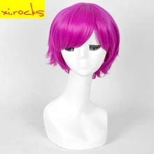 3015 Xi. rocks 12 дюймов фиолетовый розовый короткие кудрявые волосы косплей парики синтетический термостойкий блеск Парик Волокно