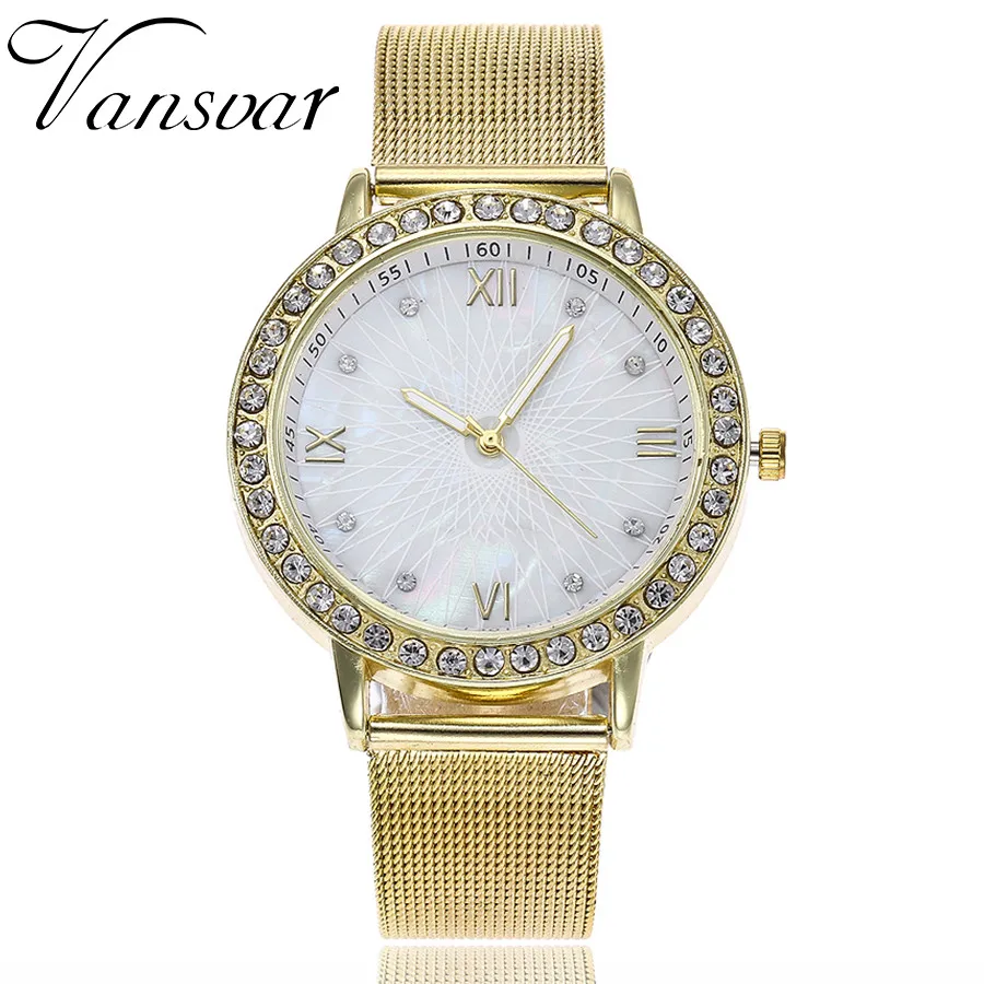 

Vansvar Lxury Gold Watch Women Rhinestone Watch Ladies Fashion Dress Quartz Watch Reloj Mujer Relogio Feminino Gift 1322