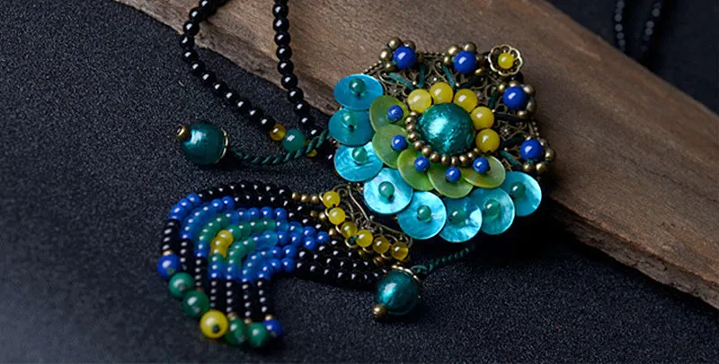 Yanting 2018 Boho Necklace Shell Bronze Alloy Flower Pendants Long Tassel Necklace For Women Natural Stone Maxi Necklaces 043 (13)