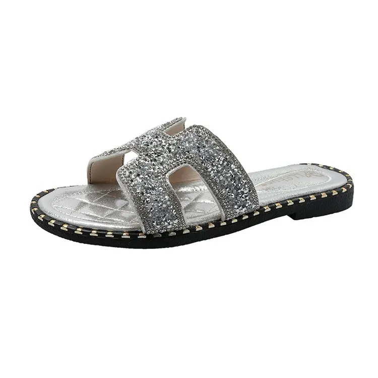 

Ladies bling crystal rhinestone flip flops summer slippers women slides sandals 2019 high quality casual shoes plus size 40 4941