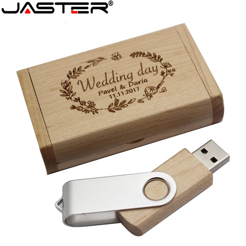 JASTER поворотный USB флеш-накопитель 4 ГБ 8 ГБ 16 ГБ 32 ГБ usb 2,0 флеш-накопитель деревянная коробка печать логотипа на заказ