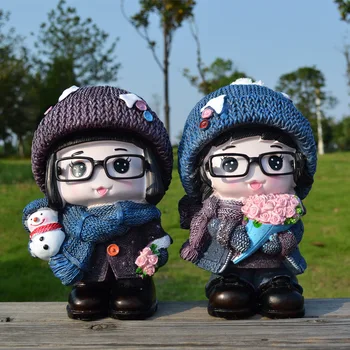 

2PCs/Set Piggy Bank Money Box Girl Shaped Resin Piggy Coin Bank Money Saving Box Home Decoration Figurines Craft Gift for Kids