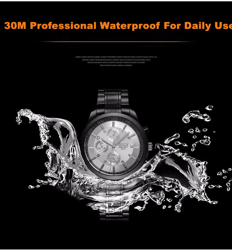 Топ люксовый бренд Bosck мужские водонепроницаемые часы с ремешком из нержавеющей стали военные черные кварцевые часы мужские деловые наручные часы