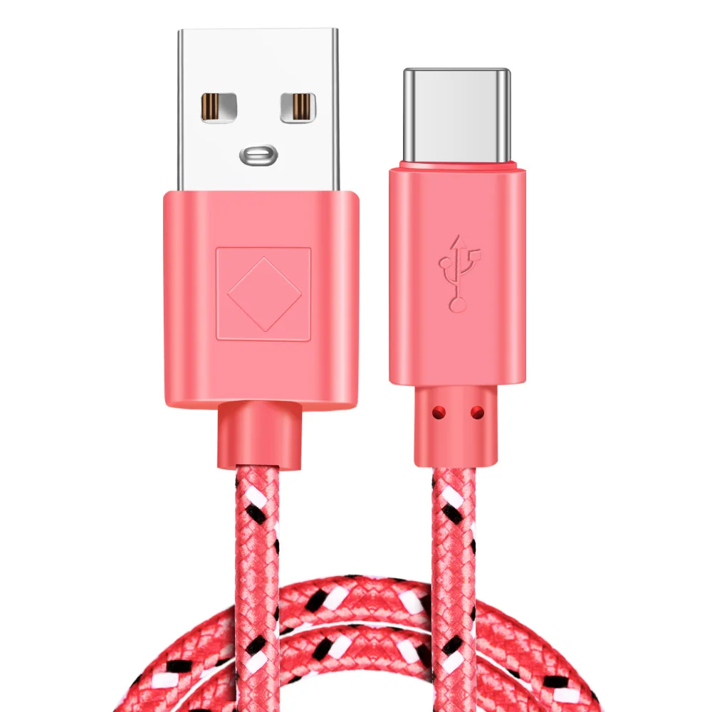Олаф Быстрая зарядка type-C USB C кабели для мобильных телефонов нейлоновый плетеный кабель 0,5 м/1 м/2 м USB C кабель 3M Быстрая зарядка для samsung huawei - Цвет: Розовый