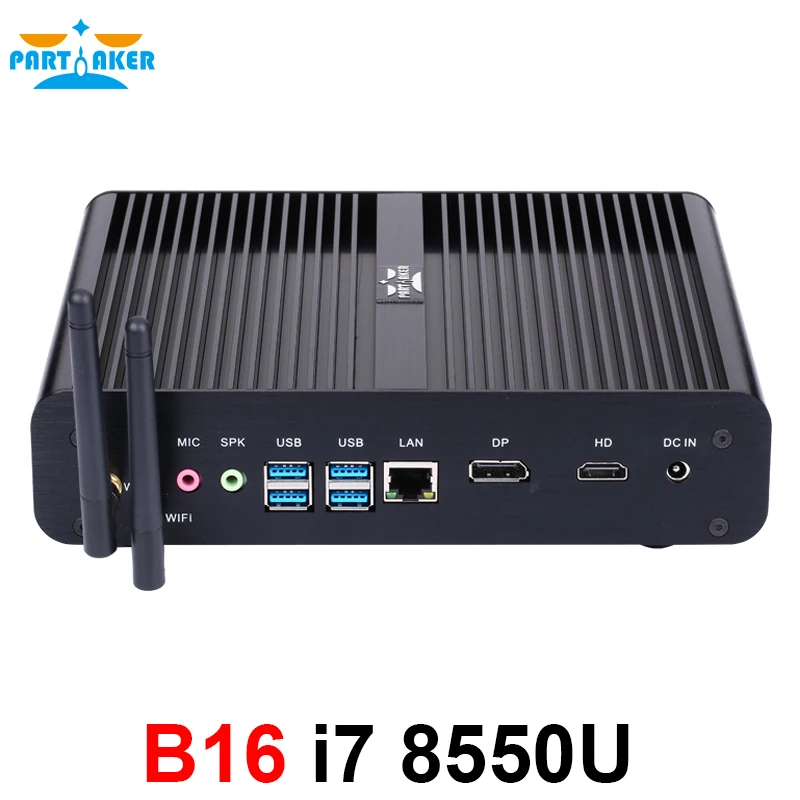 512GB SSD 2×HD 2×LAN 8×USB Partaker Powerful Mini PC Wi-Fi Windows10 Pro Fanless Industrial PC with Intel Quad Core CPU i7 1065G7 10th Gen 32GB DDR4 RAM