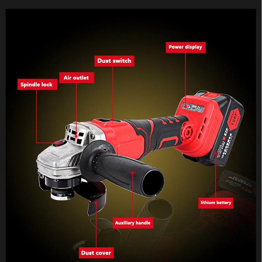 

Cordless Angle Grinder 100mm with 2 battery Multi-function Material Removal Electric Angle Grinder Grinding Machine Cut-Off Tool