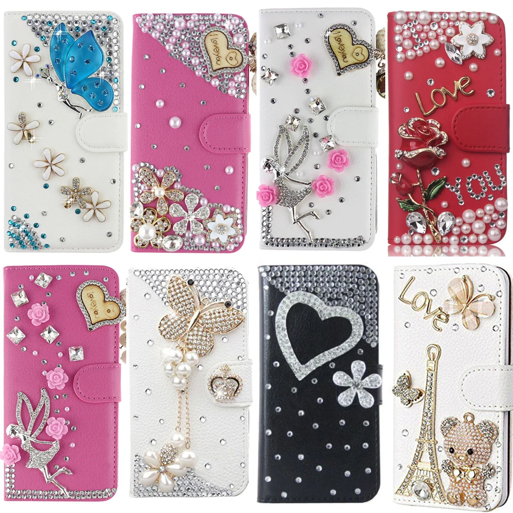 Luxury Bling Diamond Flip Leather Phone Case For LG StyLo