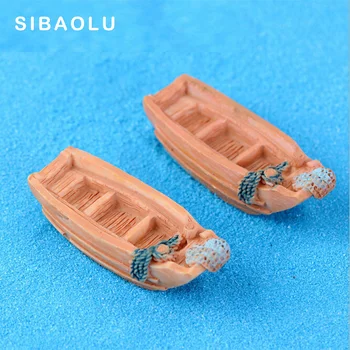 

1pc Fishing Boat figures decorative mini fairy garden Building animals statue miniature Moss ornaments resin craft TNB030