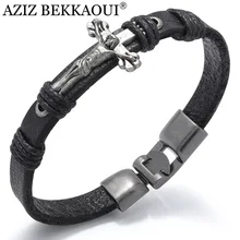 AZIZ BEKKAOUI Винтажный Мужской браслет ювелирные изделия из нержавеющей стали Распятие Иисуса кожаные браслеты Рождественский подарок дропшиппинг