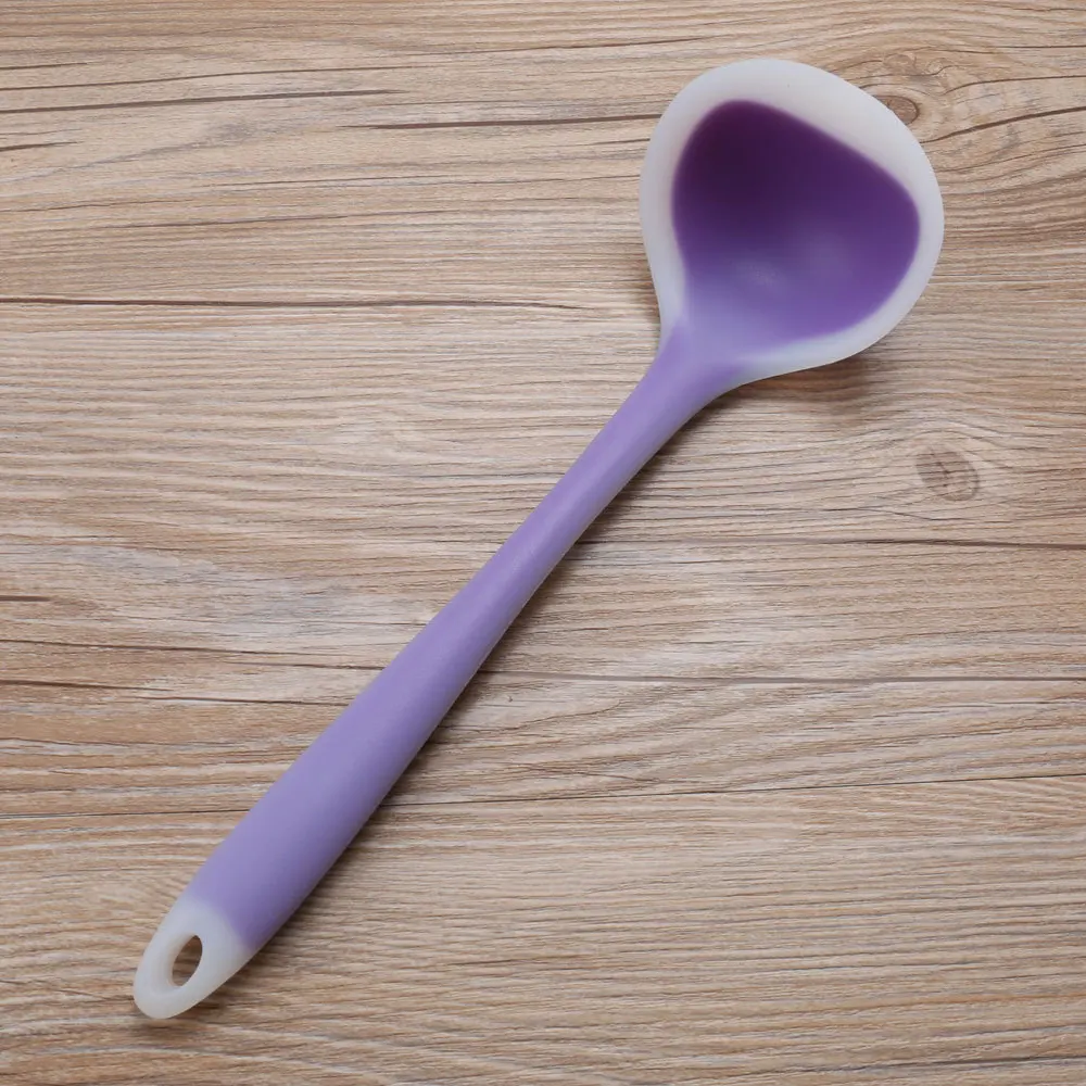 1PC Creative Candy color Soup Spoon Long Handle Silicone Porridge Spoons Dinnerware Cooking Tools Kitchen Accessories LB 339