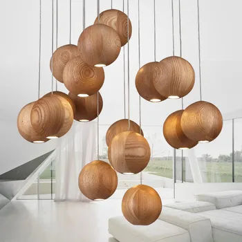 

Solid wood chandelier modern Chinese Japanese Nordic creative minimalist living room dining three single-head wood wooden lamp