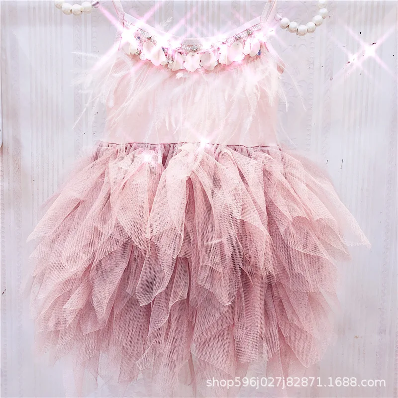 Free Shipping Fashion Kids Baby Girls Sweet Mesh Dress Bling Beads Birthday Party Princess One-Piece 1-5Years 2018 | Детская одежда и