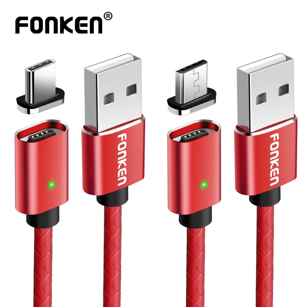 FONKEN 2 в 1 usb type C Магнитный кабель Micro USB Магнитный кабель для телефона 1 м светодиодный шнур для зарядки мобильного телефона Кабели из искусственной кожи type-C