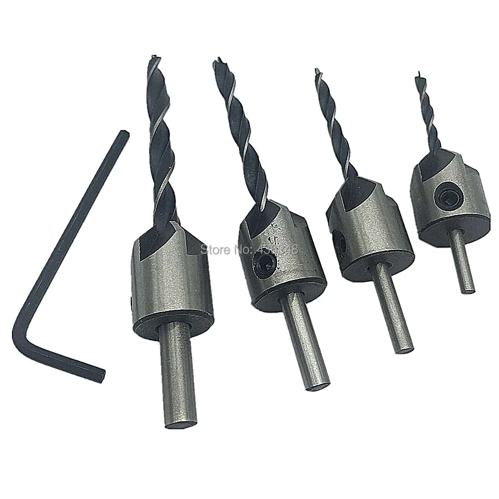 4pcs 5 Flute Countersink Drill Bit Set Counter Sink Chamfer Cutter Wood