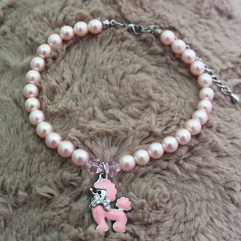 Dog Cat Pearls Necklace Collar With Bling Doggie Charm Pendant font b Pet b font Puppy