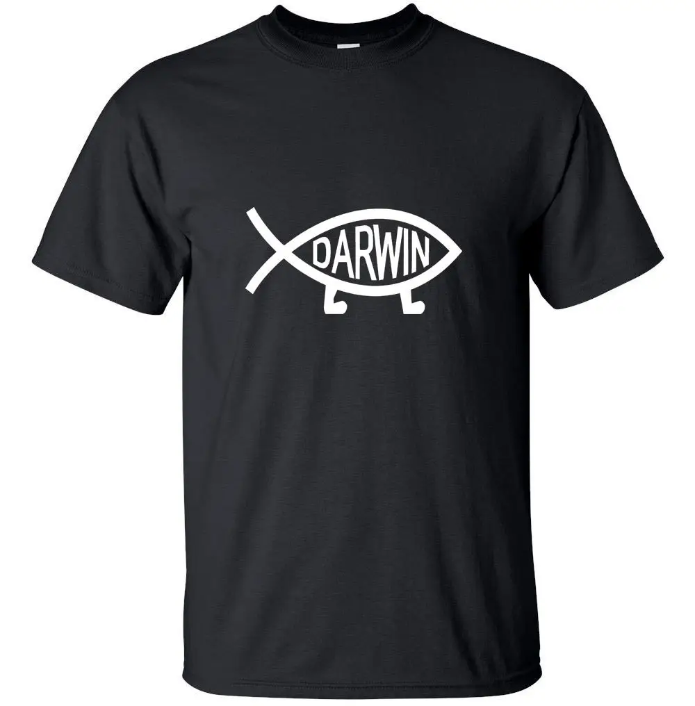"Darwin" jesus fish funny adult t shirt 블랙 화이트 사이즈 무료 배송 탑 t 셔츠 패션 클래식