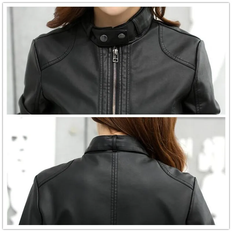 Womans PU Leather Jacket Woman Washed PU Leather Motorcycle Slim Female Short Paragraph Jackets Large Size 3XL Coat