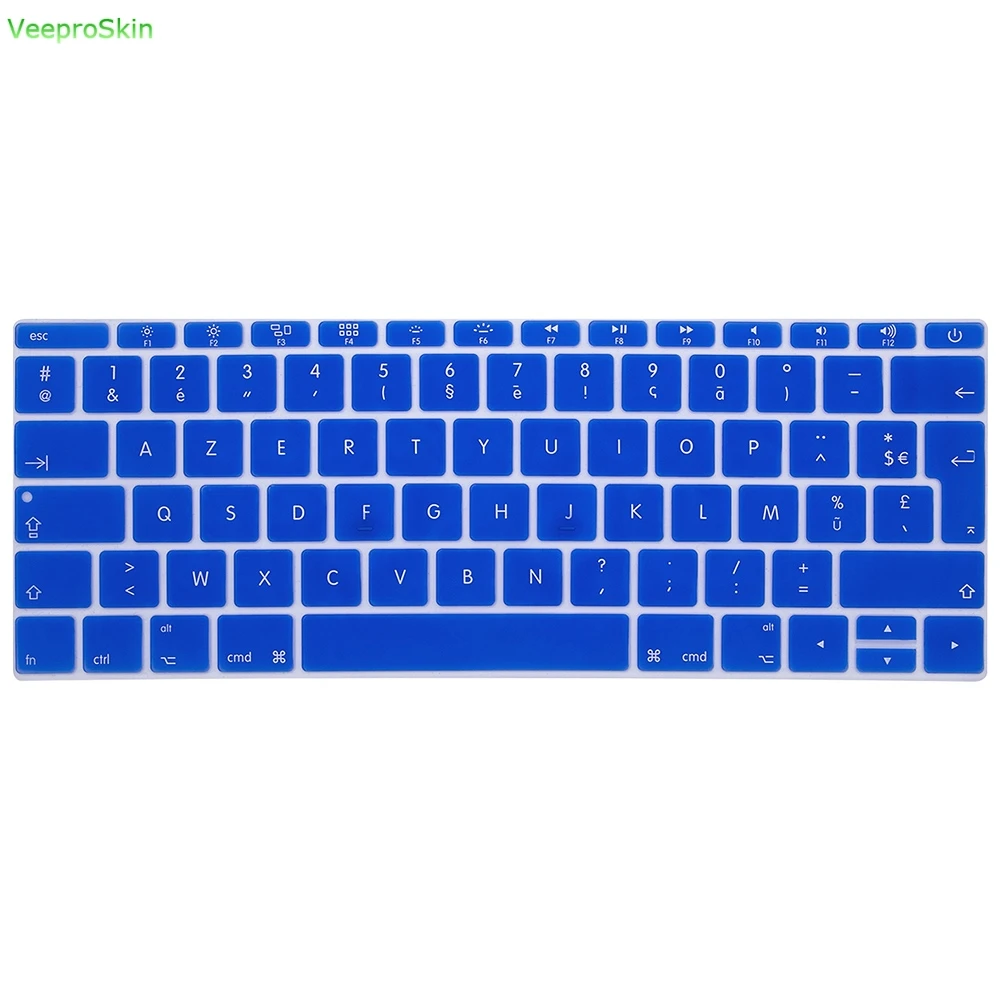 Для Macbook 12 дюймов AZERTY французский Великобритания силиконовая клавиатура кожного покрова для MacBook New Pro 1" A1708( версия, без Touch Bar - Цвет: Blue