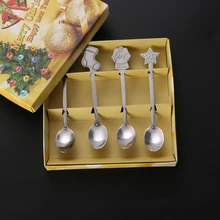 4 шт./компл. Нержавеющая сталь Рождество Посуда Кофе ложки мороженого десертная ложка Рождественская елка Снеговик питьевой ложки для чая