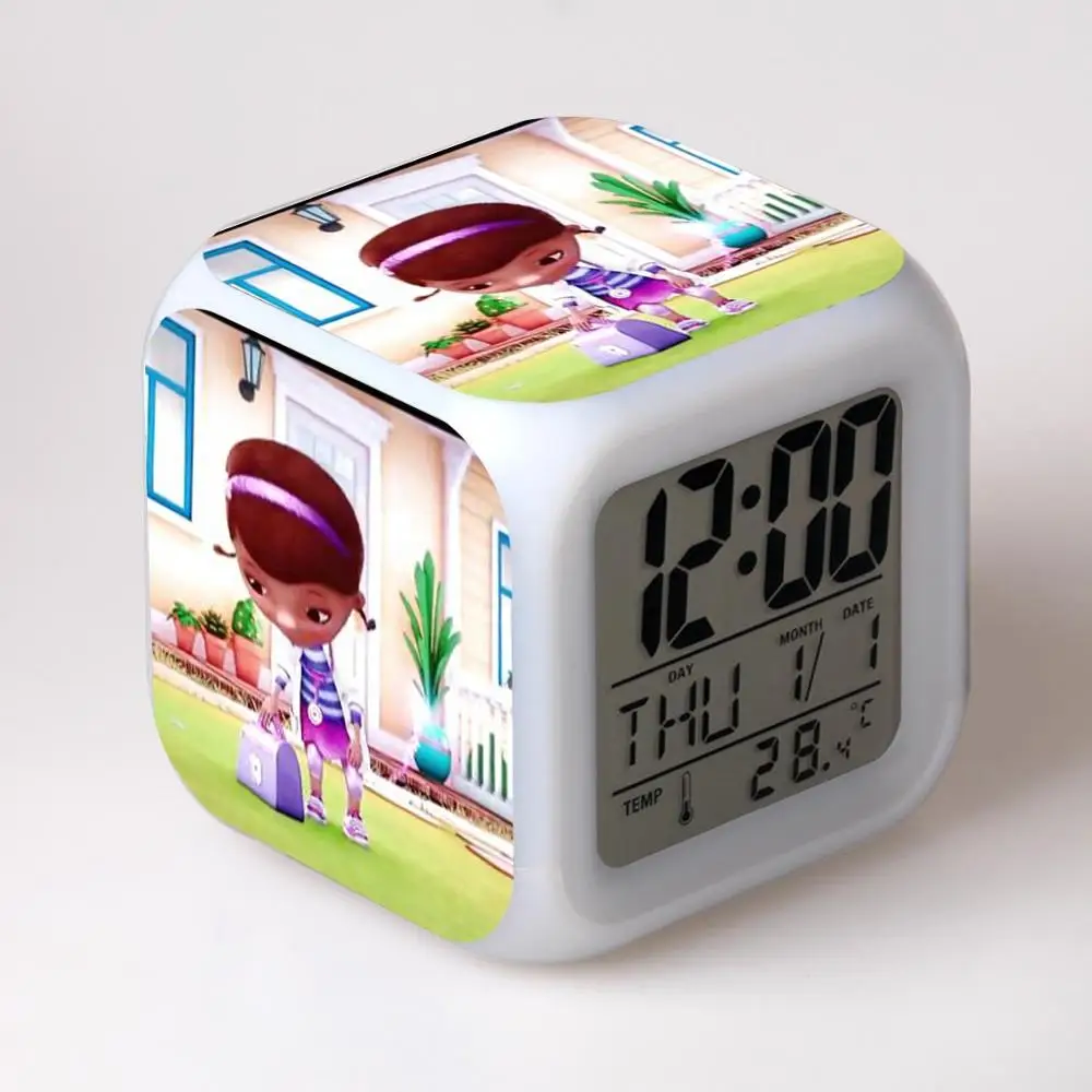 Us 3 54 29 Off Doc Mcstuffins 7 Color Flash Led Digital Alarm Clock Thermometer Girl Wekker Reveil Bedroom Reloj Despertador De Cabeceira Watch In
