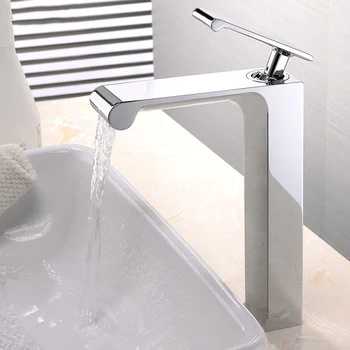 

DHL Waterfall Unique Desing Single Handle Basin Faucet Tap Brass Hot and Cold Deck Mounted Bathroom Faucet KF928
