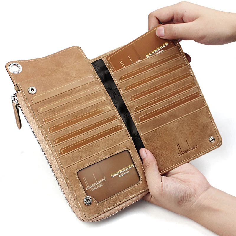 Wallet Men 's long section wallet wallet men' s wallet zipper leather cowhide phone wallet multi - functional hand bag