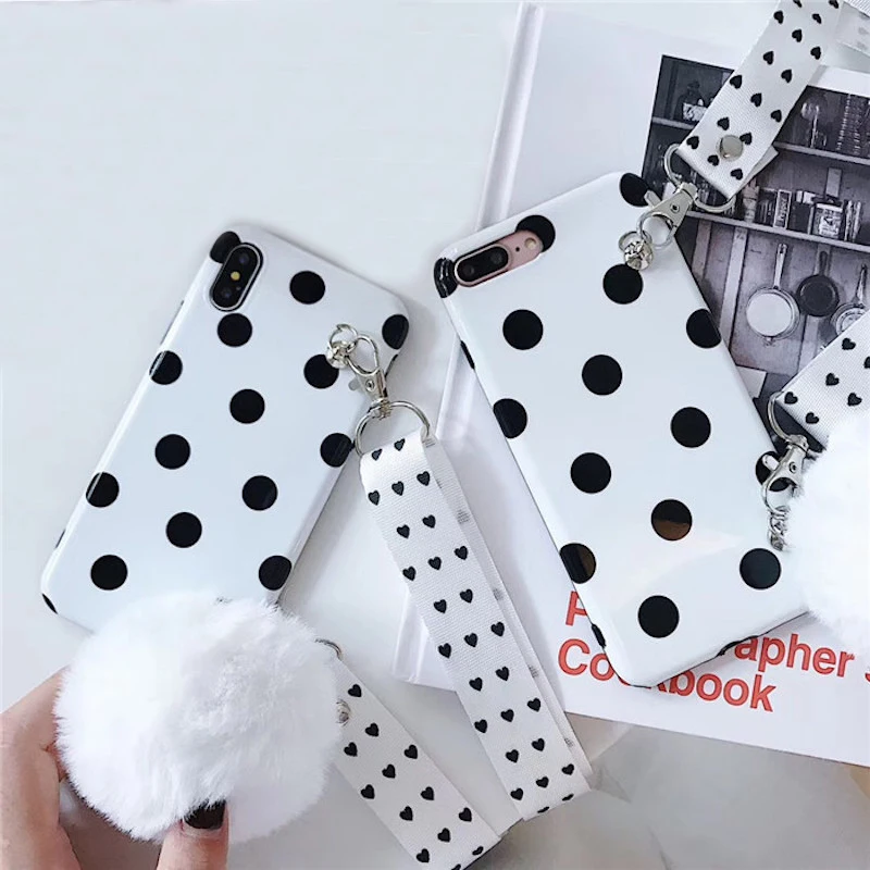 

Fancy heart strap rabbit furry pompom black wave phone case cover for Samsung galaxy s7edge s8 s8plus s9 s9plus note8 note9